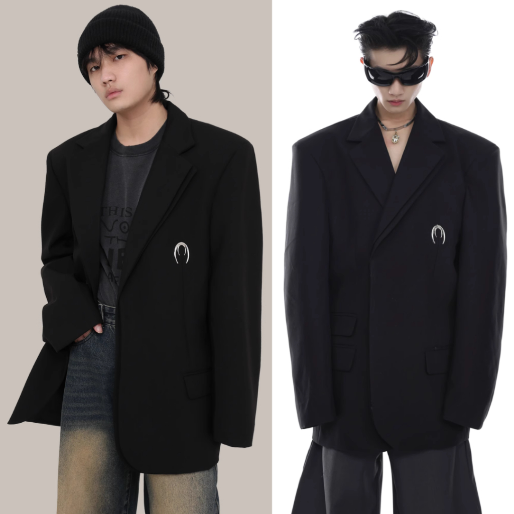 Áo Blazer Đen Đêm Vai GUF Sản Xuất Tại Quảng Châu