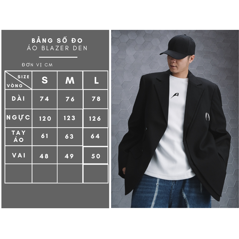 Áo Blazer Đen Đêm Vai GUF Sản Xuất Tại Quảng Châu