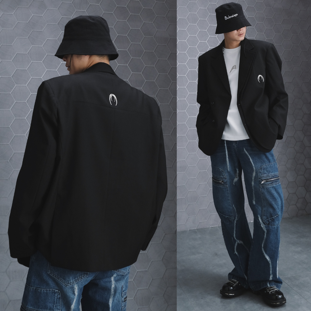 Áo Blazer Đen Đêm Vai GUF Sản Xuất Tại Quảng Châu