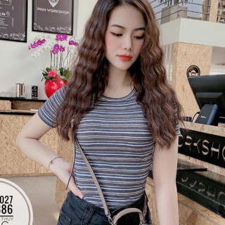 Áo croptop thun gân sọc ngang
