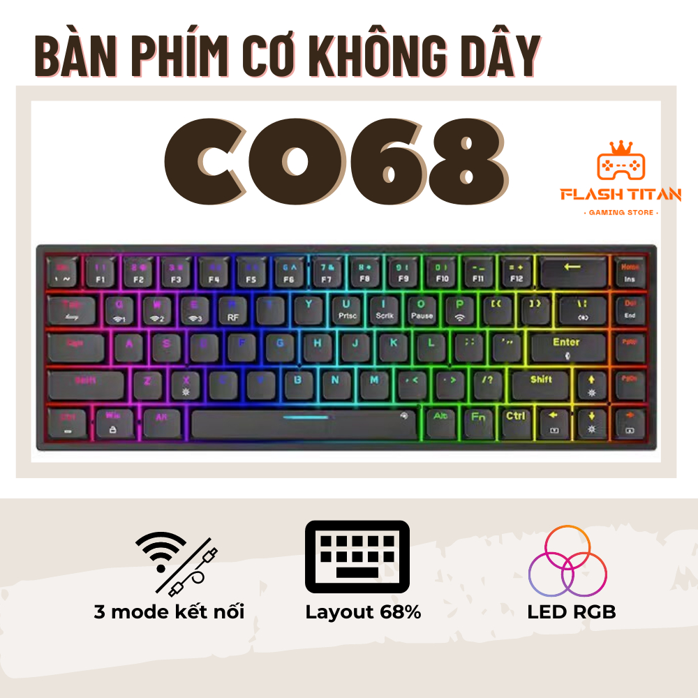 Bàn phím cơ không dây C068 - Hỗ trợ Hotswap - Trục cơ Yellow switch - 3 mode kết nối tiện lợi - LED RGB nhiều chế độ | BigBuy360 - bigbuy360.vn