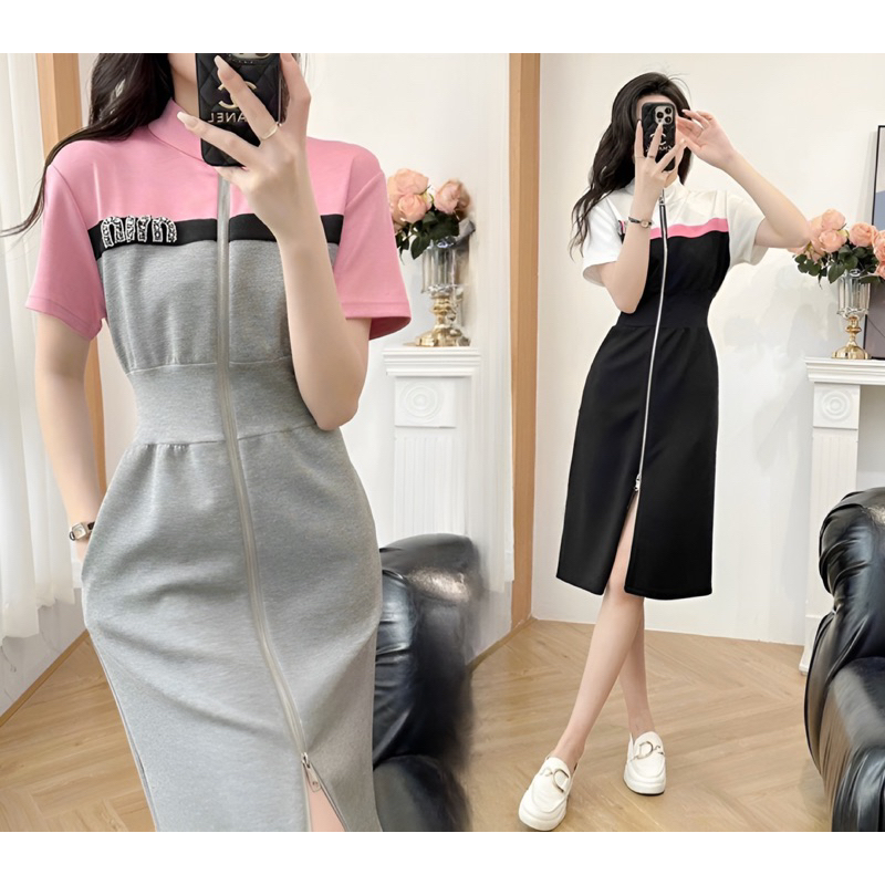 ( HÀNG QUẢNG CHÂU CAO CẤP ) VÁY ĐẦM DÁNG BODY ĐÍNH ĐÁ - PHỐI MÀU DUYÊN DÁNG