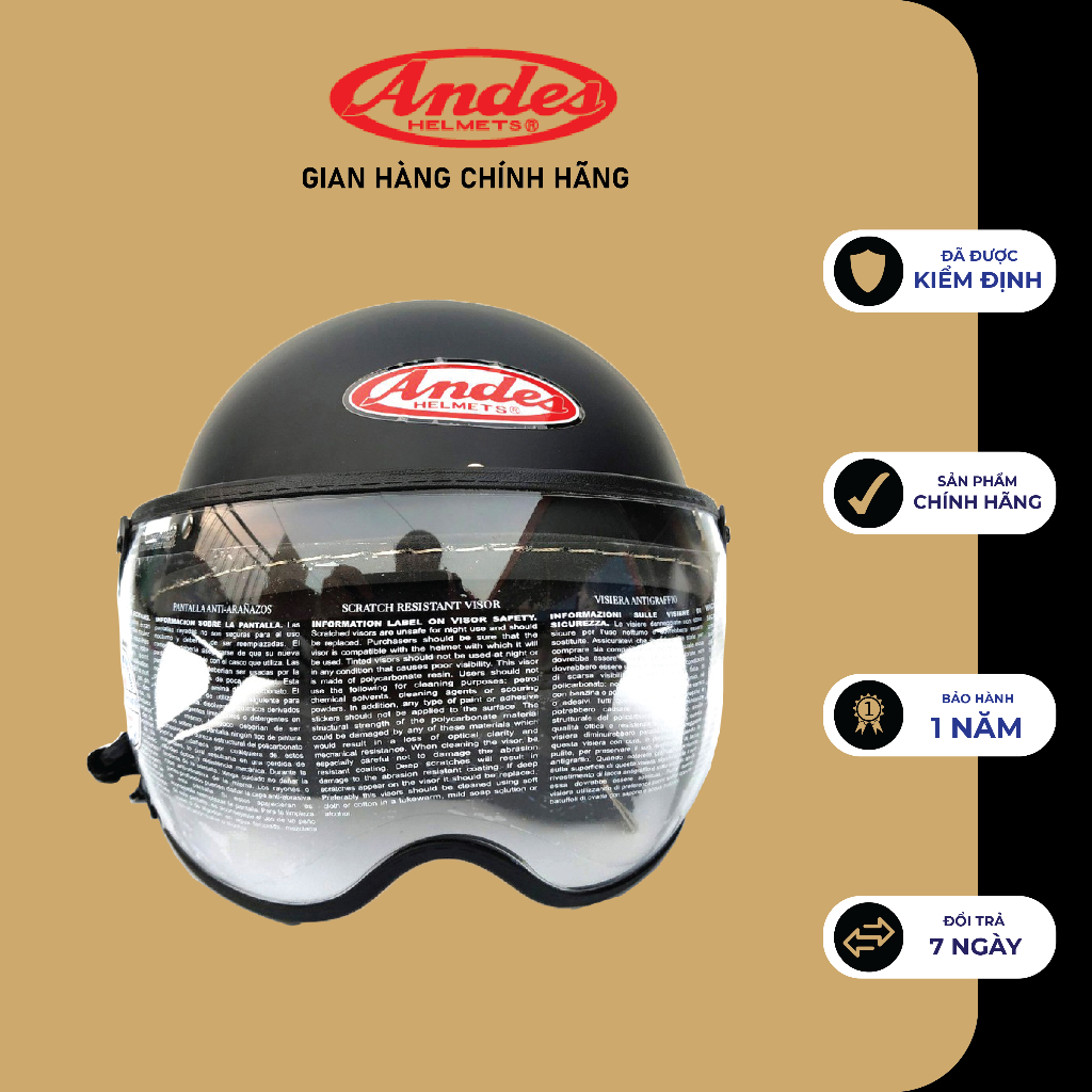 Mũ bảo hiểm nửa đầu có kính ANDES 180B