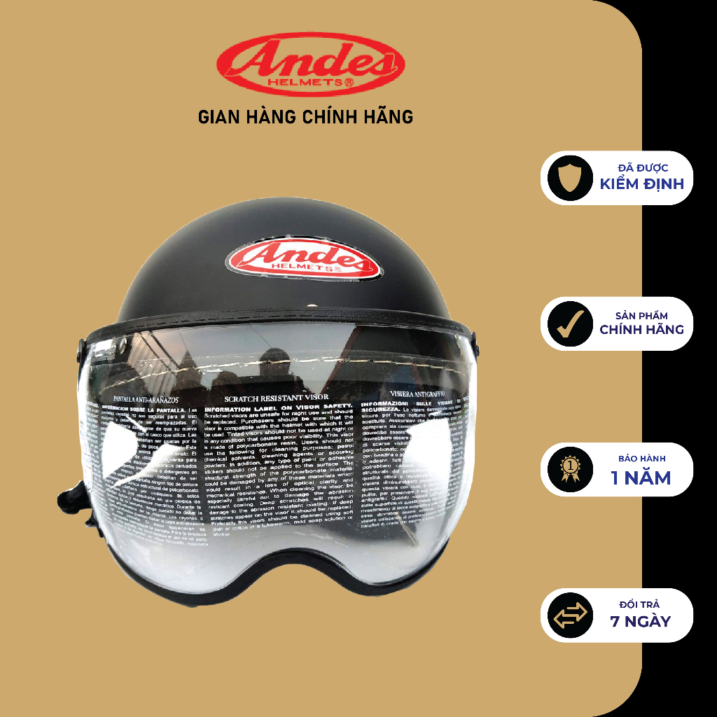 Mũ bảo hiểm nửa đầu có kính ANDES 180B