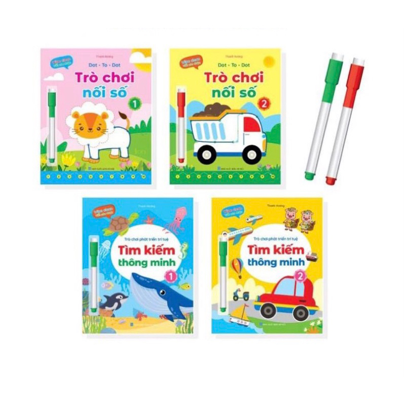 Sách - Bộ Vở Viết Xóa Được - Wipe Clean - Trò Chơi Phát Triển Trí Tuệ - Tìm Kiếm Thông Minh- Trò Chơi Nối Số (Bộ 4 Cuốn)