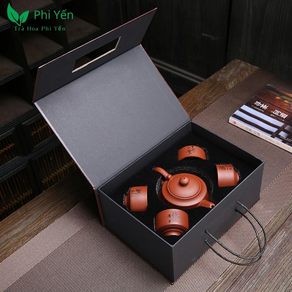 Bộ ấm trà Tước Càn 1 ấm 4 chén đóng hộp quà tặng cao cấp siêu đẹp