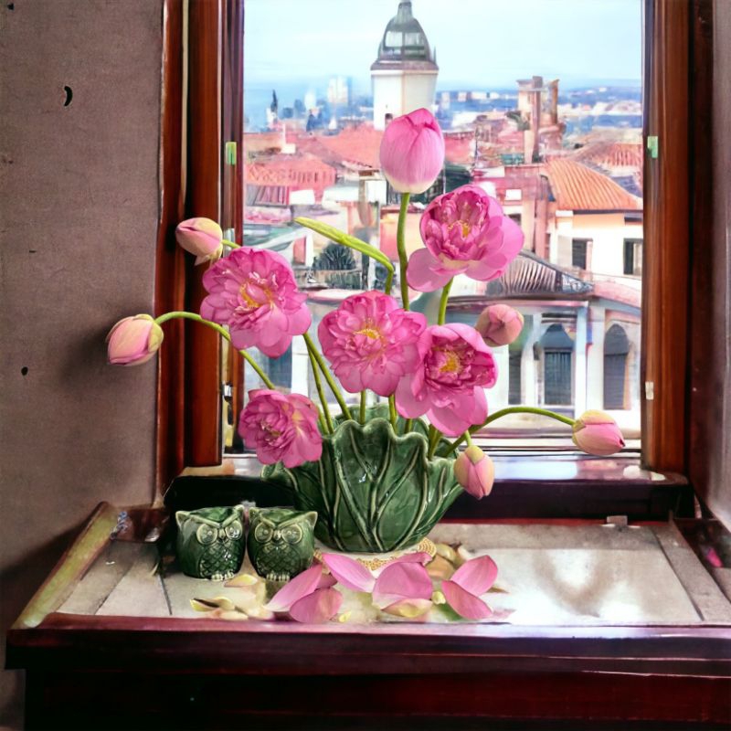 BÌNH LÁ SEN MEN NGỌC - tặng miếng định hình