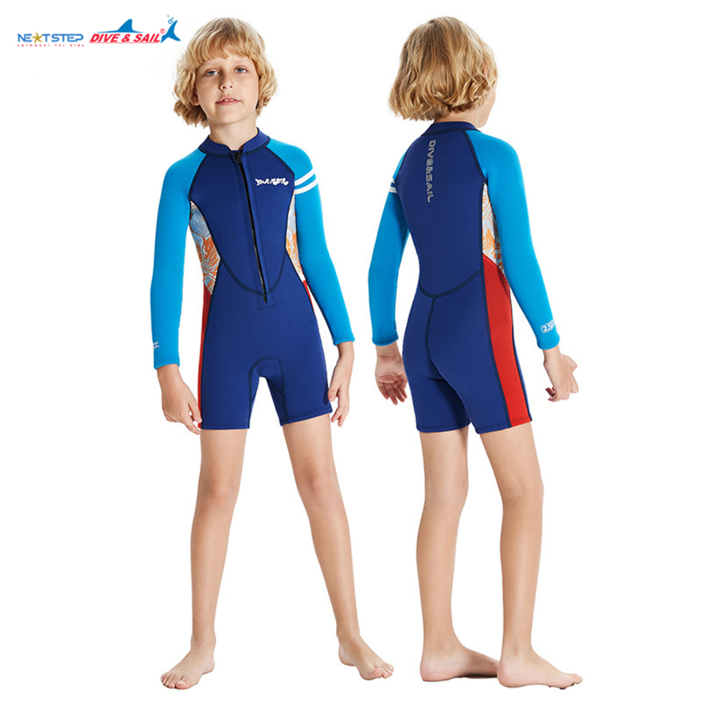 Đồ bơi giữ nhiệt cho bé trai chống nắng tay dài hiệu Dive and Sail chất liệu cao su Neoprene dày 2.5mm chống thấm nước