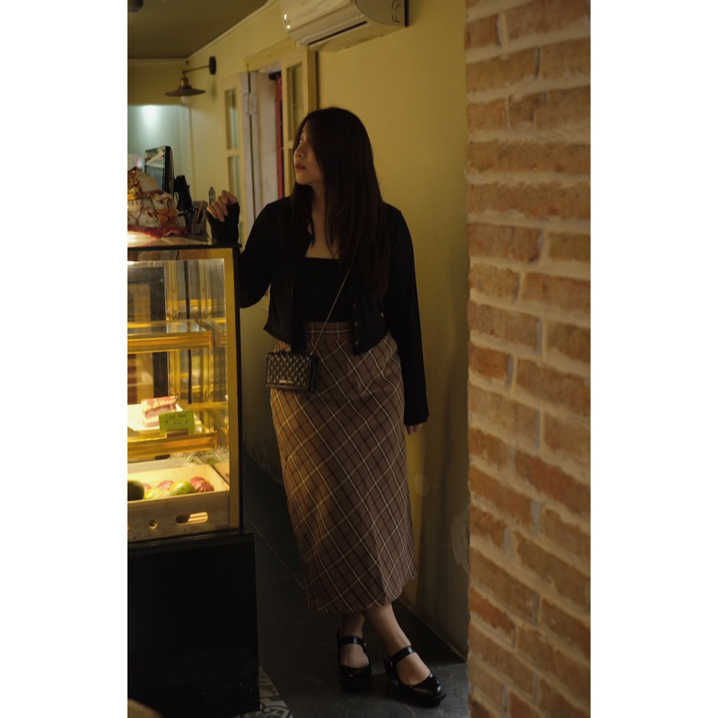 Chân váy dáng dài ⚡️𝐁𝐈𝐆𝐒𝐈𝐙𝐄⚡️ kẻ caro phong cách đơn giản, Hàn Quốc - Coffee Midi