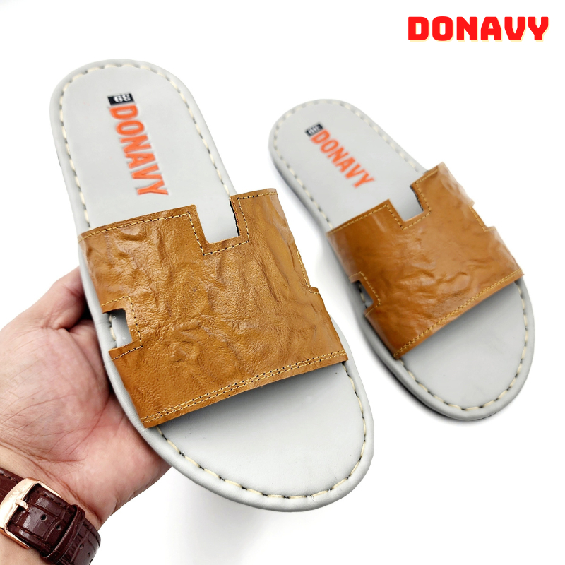 Dép quai ngang nam da bò tự nhiên DONAVY cao cấp, thiết kế kiểu H mới thời trang D.H3LO