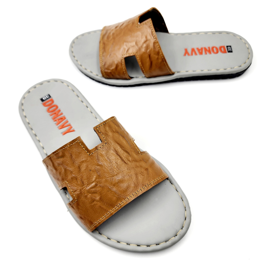 Dép quai ngang nam da bò tự nhiên DONAVY cao cấp, thiết kế kiểu H mới thời trang D.H3LO