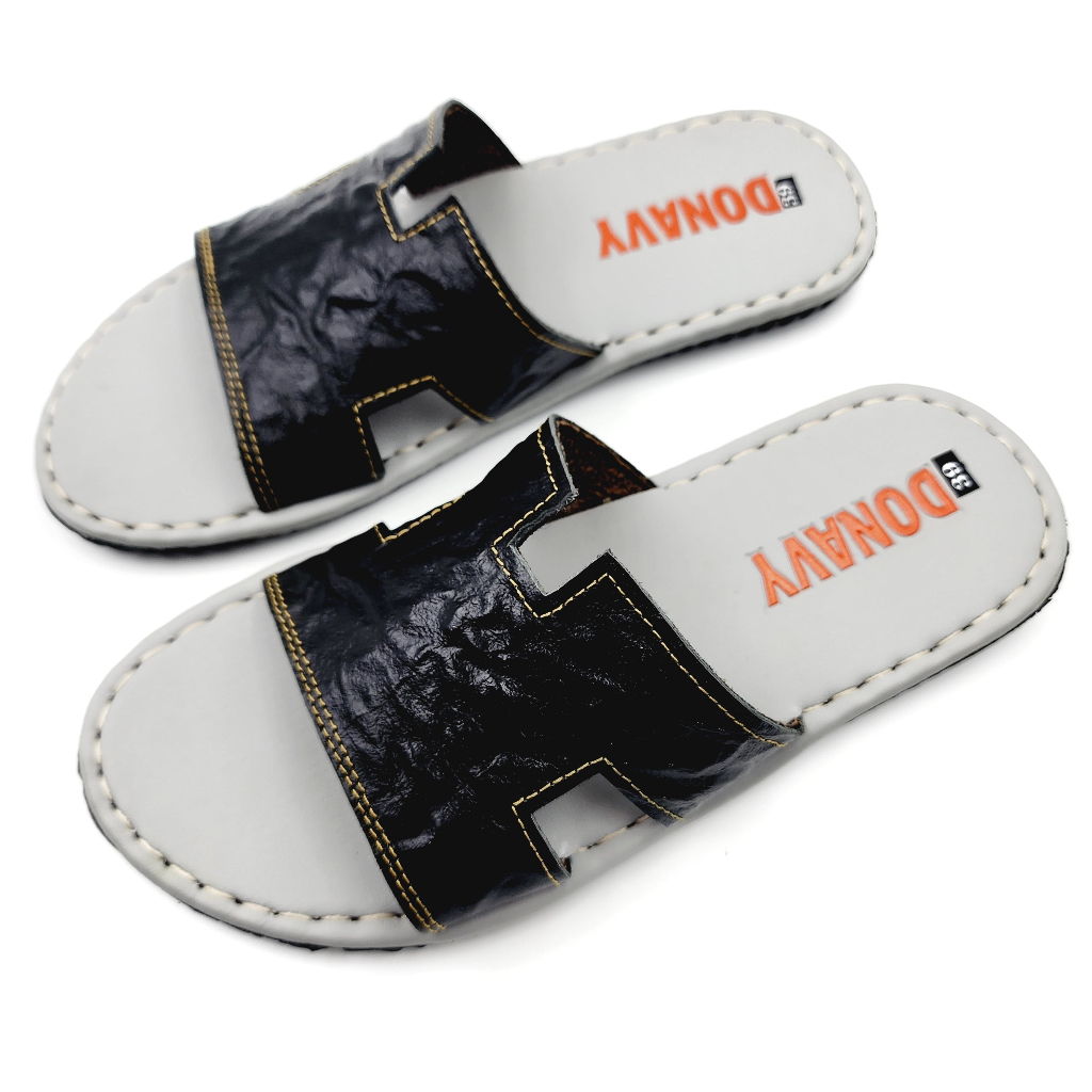 Dép quai ngang nam da bò tự nhiên DONAVY cao cấp, thiết kế kiểu H mới thời trang D.H3LO