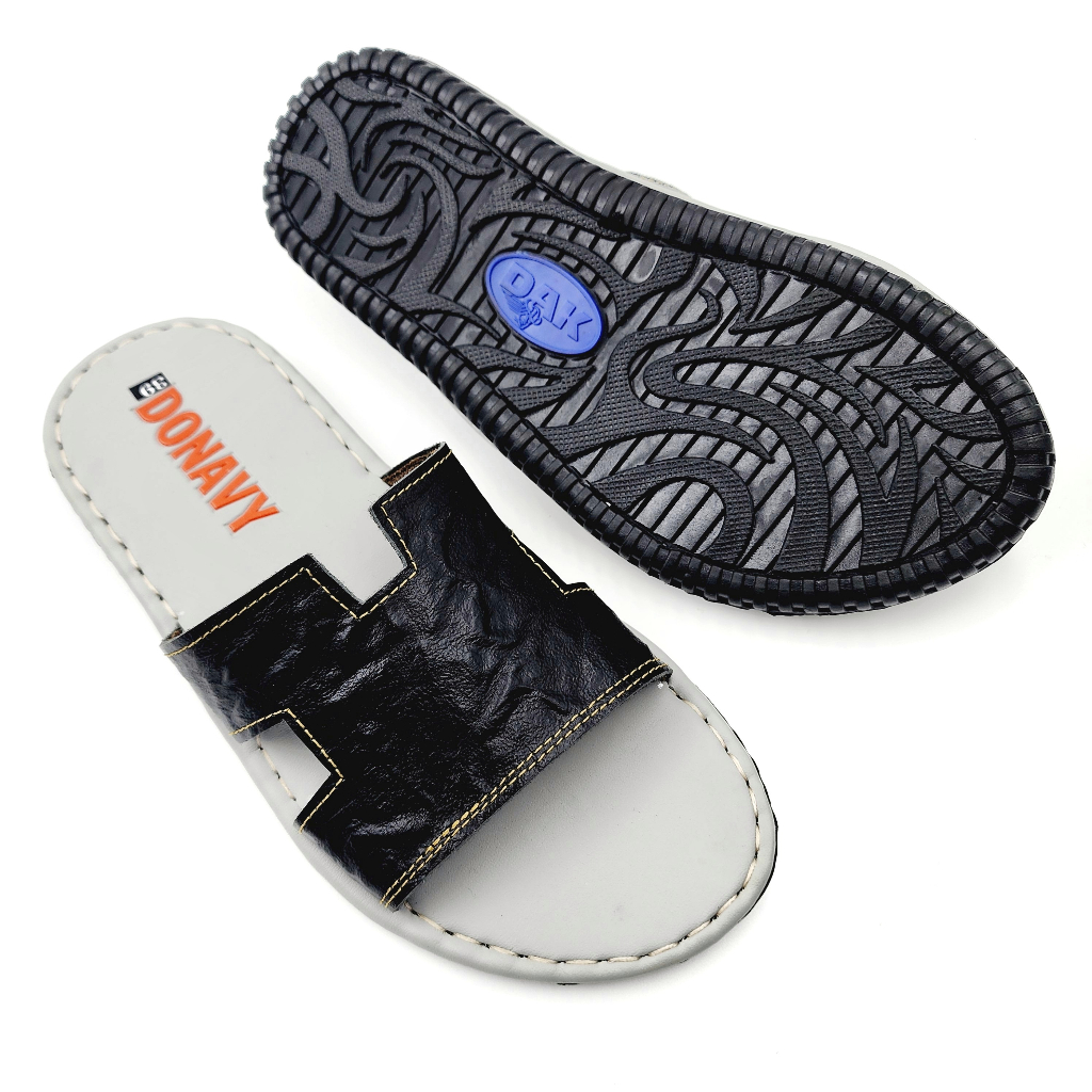 Dép quai ngang nam da bò tự nhiên DONAVY cao cấp, thiết kế kiểu H mới thời trang D.H3LO