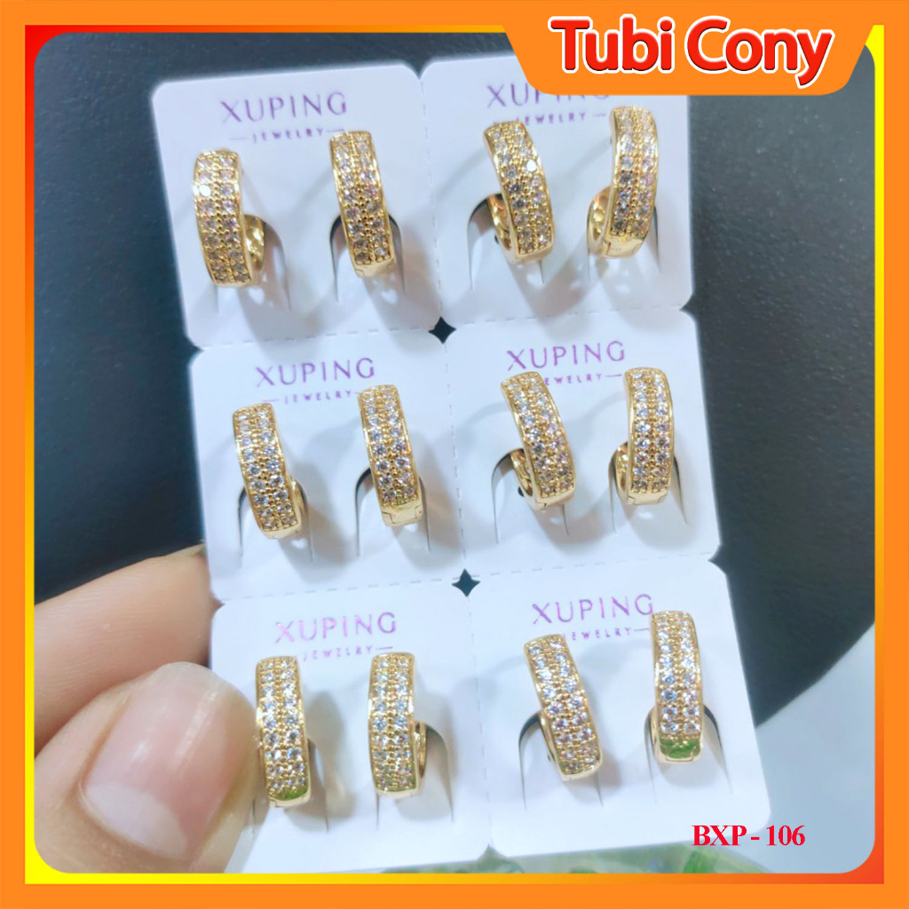 Bông Tai Nữ Xuping Phong Cách Hàn Quốc Gắn Monsinite Hai Hàng Đá BXP-106 - QC - Tubi Cony - Không Kị Nước