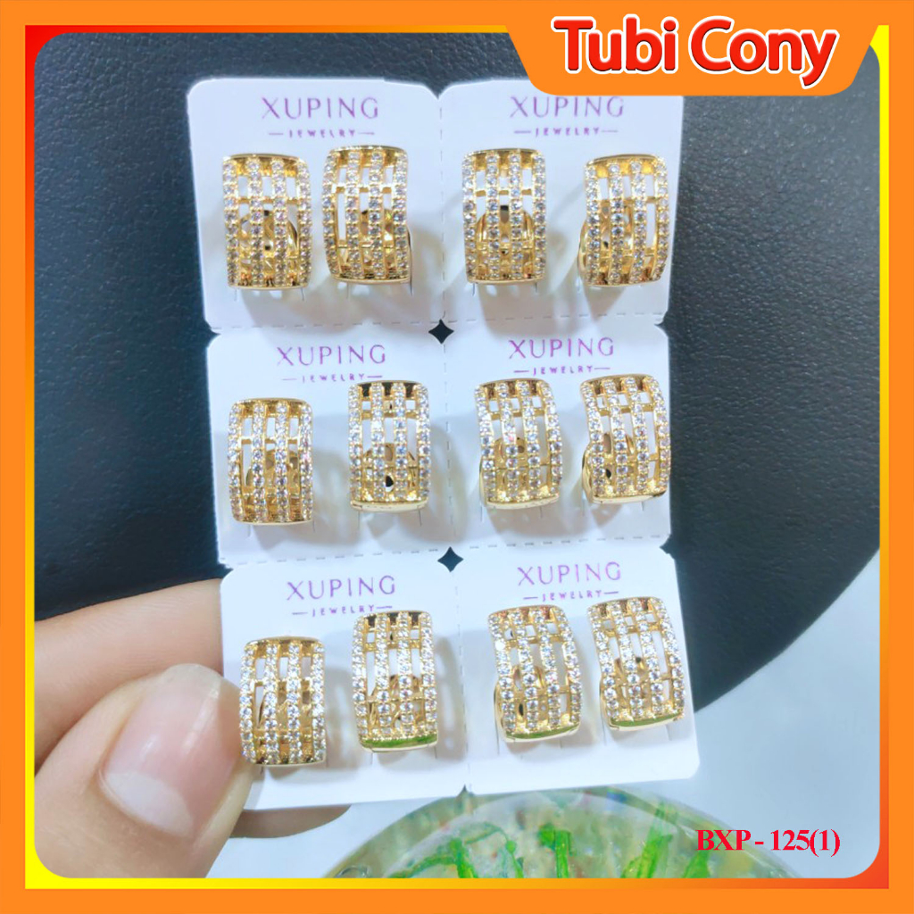 Bông Tai Nữ Xuping Phong Cách Hàn Quốc Gắn Monsinite Ba Hàng Đá BXP-125(1) - QC - Tubi Cony