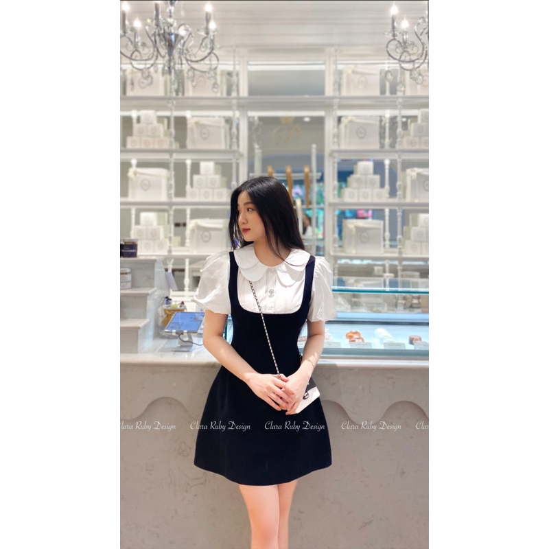 Váy phối sơ mi trắng tay bồng Louis dáng A- HÀNG CHÍNH HÃNG - Size SML