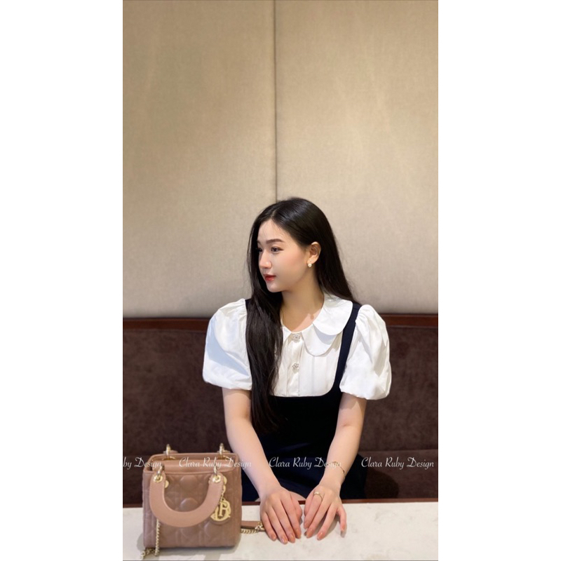 Váy phối sơ mi trắng tay bồng Louis dáng A- HÀNG CHÍNH HÃNG - Size SML