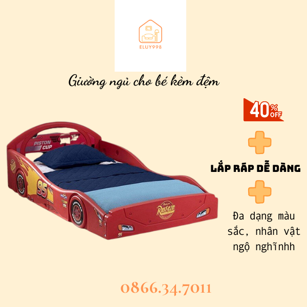 Giường ngủ cho bé (tặng kèm đệm), Giường ngủ trẻ em phù hợp cho các bé từ 1 đến 9 tuổi .