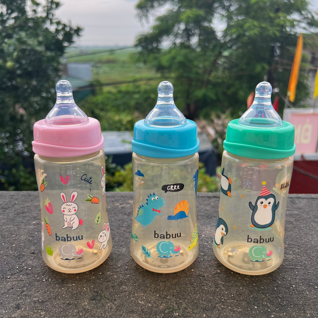 (Tặng kèm 1 núm ti - Hỗ trợ chọn núm ti) Bình sữa nắp sóng Babuu Baby Nhật bản 90ml,160ml,240ml