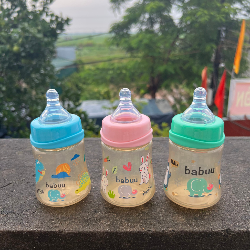 (Tặng kèm 1 núm ti - Hỗ trợ chọn núm ti) Bình sữa nắp sóng Babuu Baby Nhật bản 90ml,160ml,240ml