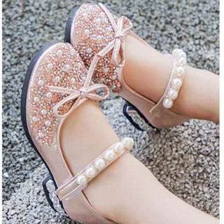 [PHOM NHỎ 2sz] Giày Búp Bê Công Chúa Giày Cao Gót Đế Vuông Quai Ngang Đính Ngọc Cho Bé Gái 3-12 Tuổi Hàng Quảng Châu