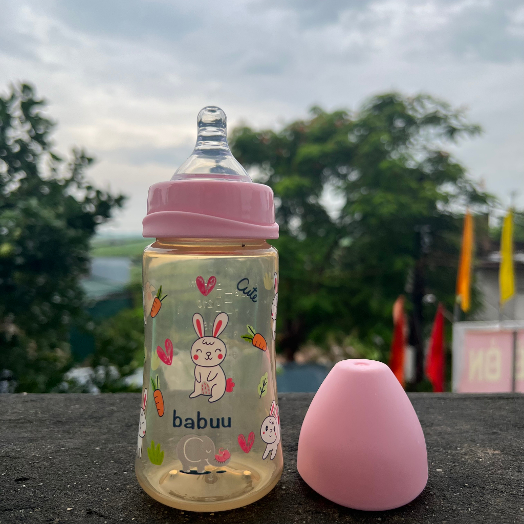 (Tặng kèm 1 núm ti - Hỗ trợ chọn núm ti) Bình sữa nắp sóng Babuu Baby Nhật bản 90ml,160ml,240ml