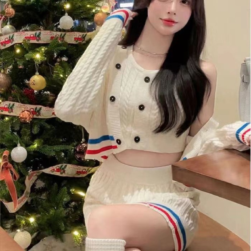 Set len tiểu thư hàn quốc phối kẻ cá tính năng động,set 3 chi tiết hàng cao cấp loại 1
