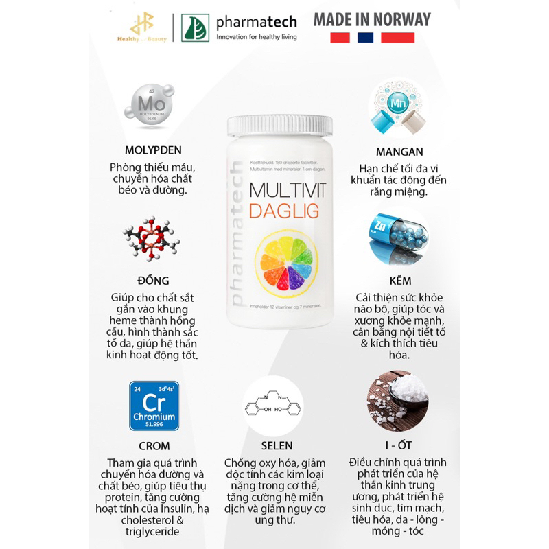 Viên Uống Bổ Sung Vitamin MULTIVIT DAGLIG 180 viên +FLOUR DAGLIG 90 Viên