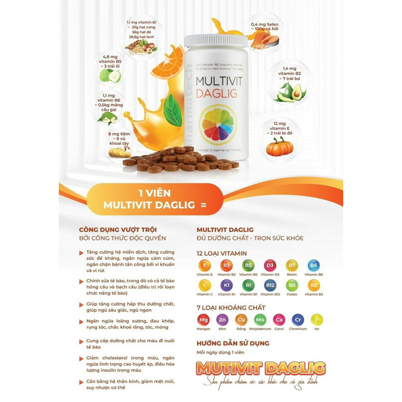 Viên Uống Bổ Sung Vitamin MULTIVIT DAGLIG 180 viên +FLOUR DAGLIG 90 Viên