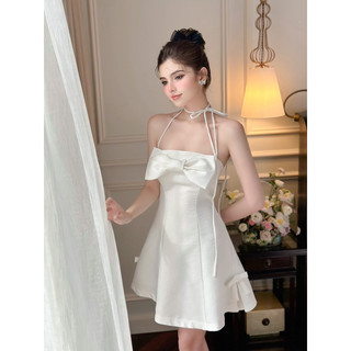 Đầm xoè dáng A đính nơ, Prince dress , dây tự cột điều chỉnh ngắn dài