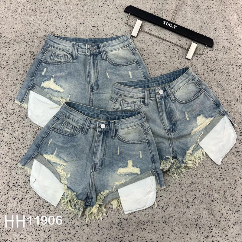 ( ảnh thật ) Quần Sooc Jeans Loang Màu Rách Lộ Túi Siêu Hot