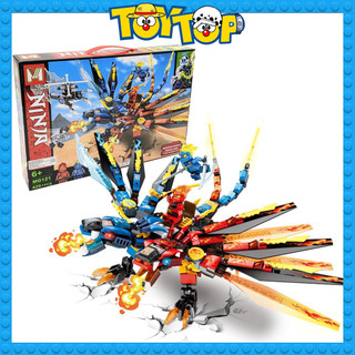 Đồ chơi lắp ráp xếp hình ninjago rồng lửa sét - rồng 2 đầu Ninja go chiến đấu Kai, Jay, người xương xếp hình MG121