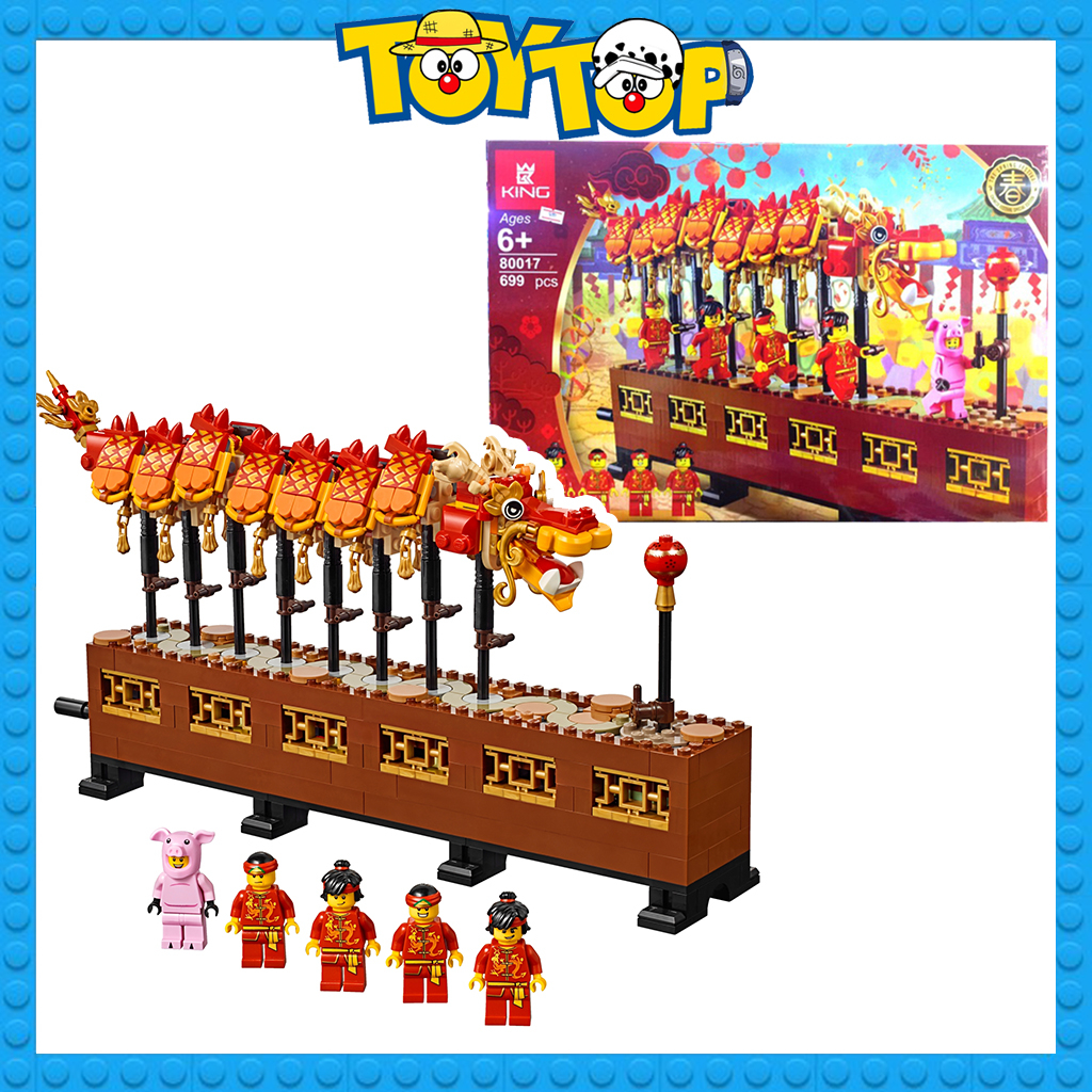 Đồ chơi lắp ráp ghép múa lân sư rồng đón Tết , lễ hội Trung thu vui nhộn Dragon Dance xếp hình King 80017 mô phỏng 80102