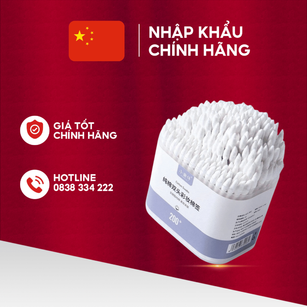Hộp 200 tăm bông 2 đầu vệ sinh tai, mũi - kháng khuẩn, mềm mịn