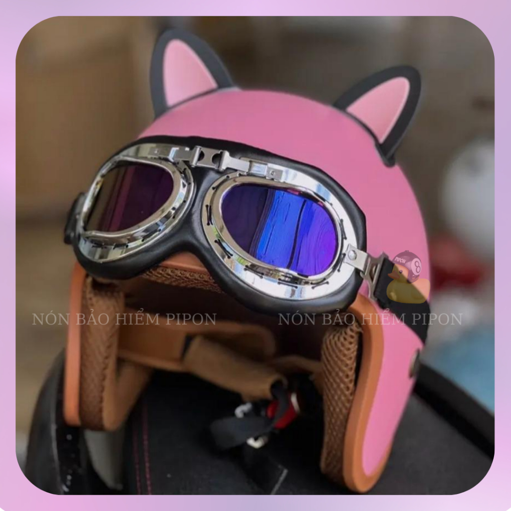 Nón bảo hiểm 3/4 trùm đầu kèm Kính Phi Công và Tai Mèo/ Tai Gấu Nhiều màu sắc, nón bảo hiểm 3/4 đi phượt cho nam và nữ