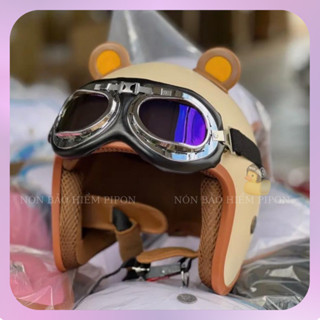 Nón bảo hiểm 3/4 SRT trùm đầu kèm kính phi công tai mèo, tai gấu nhiều màu sắc, mũ bảo hiểm 3/4 đi phượt cho nam và nữ