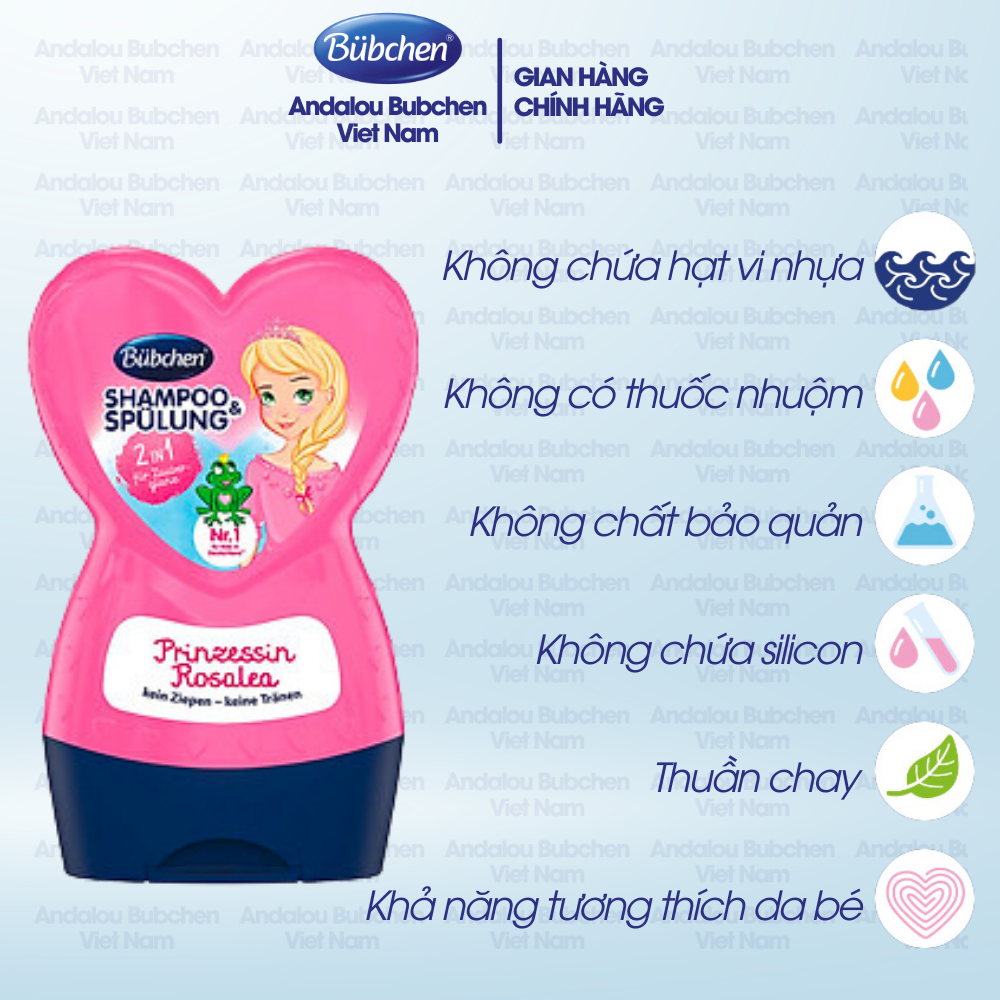 Combo 2 Dầu Gội - Xả 2in1 Bubchen Prinzessin Rosalea Cho Bé Gái 230ml