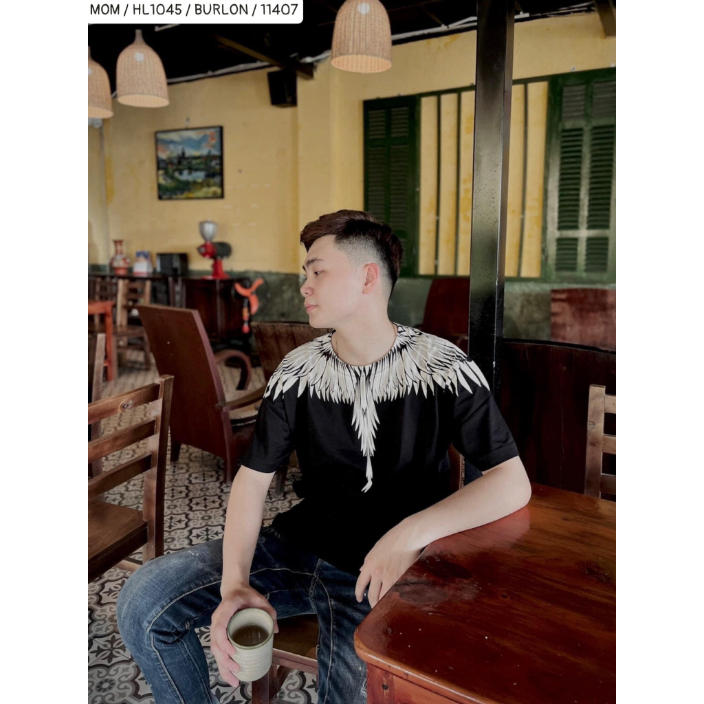 Áo phông nam nữ Unisex in hình đôi cánh trắng Burlon tràn cổ hai mặt phong cách cháy phố  hottrend, hàng loại đẹp chất