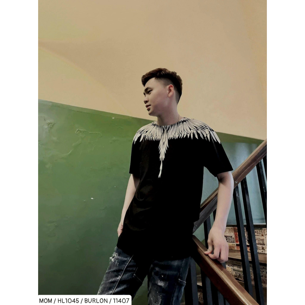 Áo phông nam nữ Unisex in hình đôi cánh trắng Burlon tràn cổ hai mặt phong cách cháy phố  hottrend, hàng loại đẹp chất