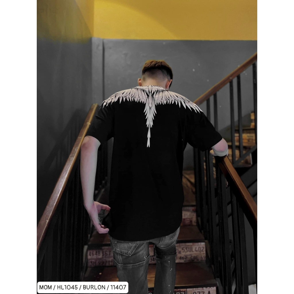 Áo phông nam nữ Unisex in hình đôi cánh trắng Burlon tràn cổ hai mặt phong cách cháy phố  hottrend, hàng loại đẹp chất