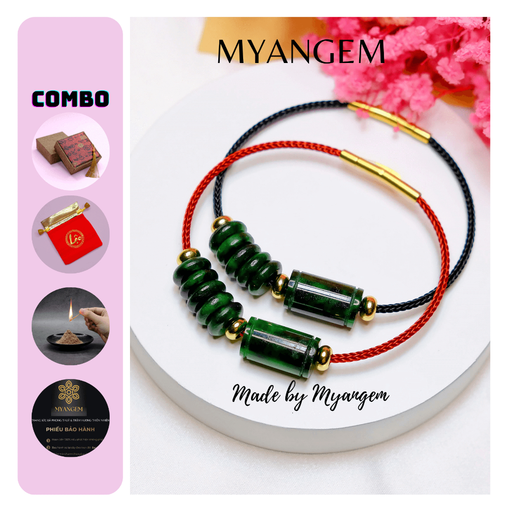 Vòng tay may mắn lu thống và ngũ điếu CAMTHACH ngọc sơn thuỷ MYANGEM