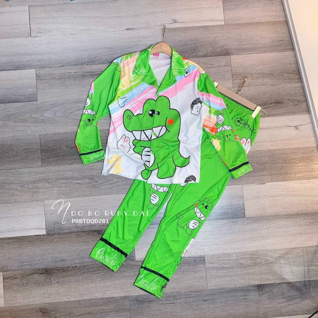 Bộ Pjama thun in nhiệt 3D quần dài tay dài