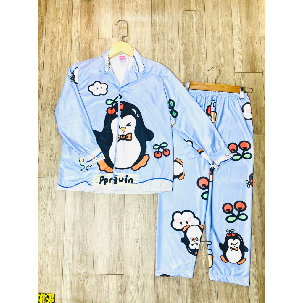 Bộ Pjama thun in nhiệt 3D quần dài tay dài