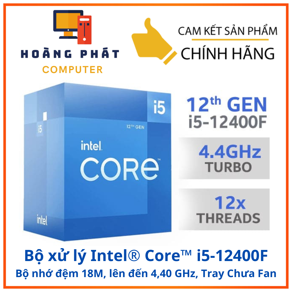 Bộ vi xử lý Intel Core i5 12400F / 2.5GHz Turbo 4.4GHz / 6 Nhân 12 Luồng / 18MB / LGA 1700 TRAY, Chưa FAN