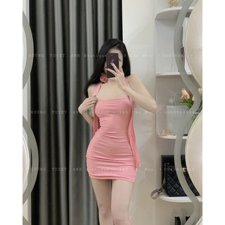 Đầm ống thun gân hoa cổ