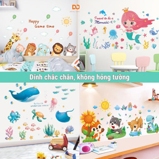 Decal dán tường cho bé Orange hình con vật thước đo chiều cao decor phòng ngủ tủ quần áo phát triển trí thông minh