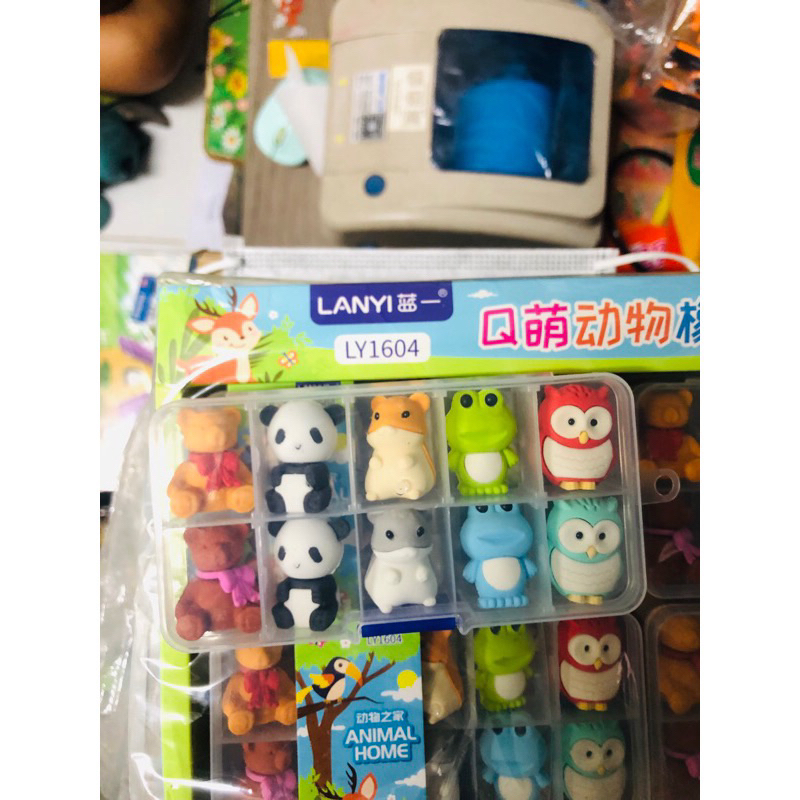 Hộp 10 cục gôm ( tẩy ) hình thú siêu dễ thương - Gôm thú cute - combo 10 cục ( kèm hộp nhựa )