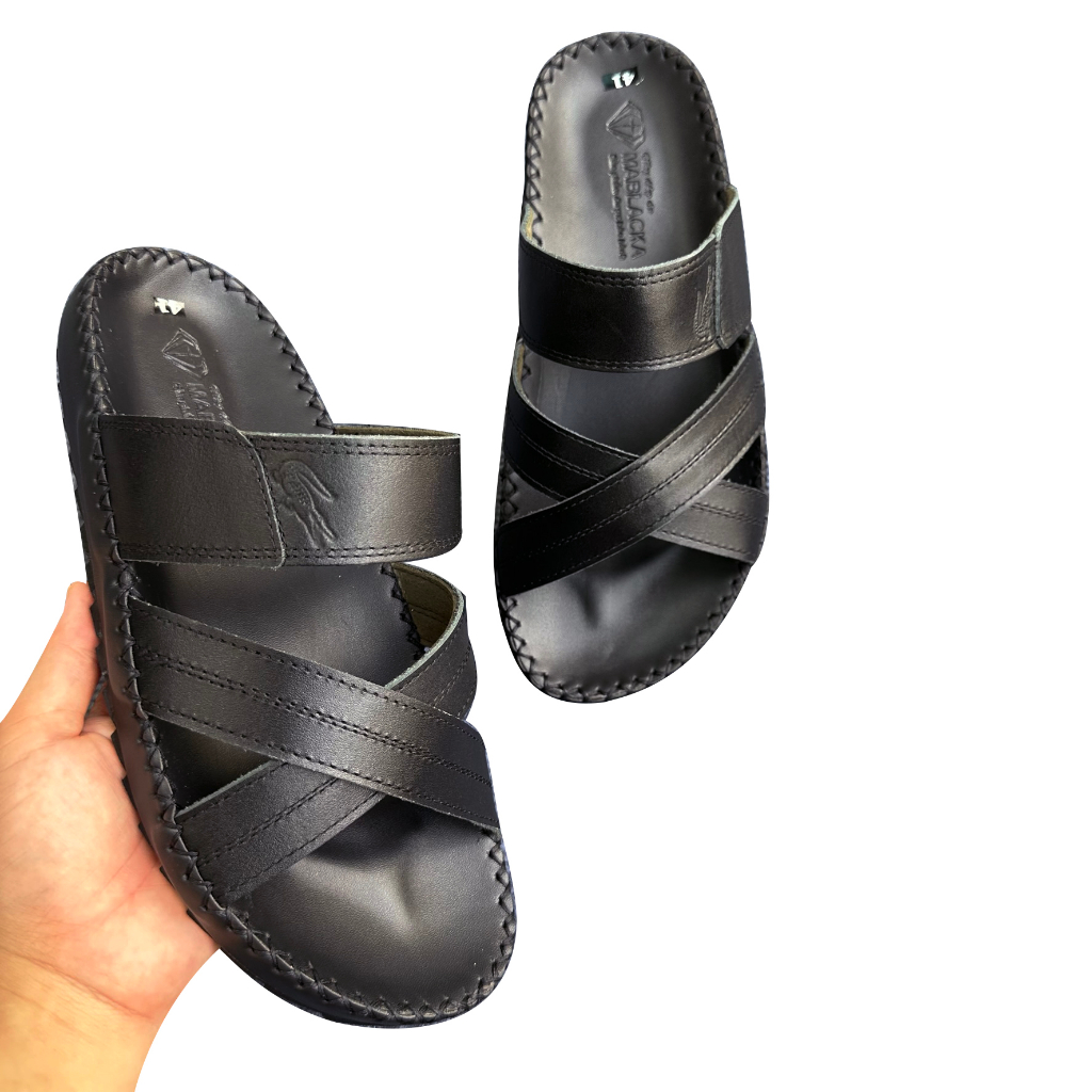 Dép da nam D78 mẫu trung niên quai chéo chất liệu da bò thiết kế thời trang nam tính