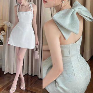 Đầm đi dự tiệc cưới thiết kế dáng xòe, nơ rời