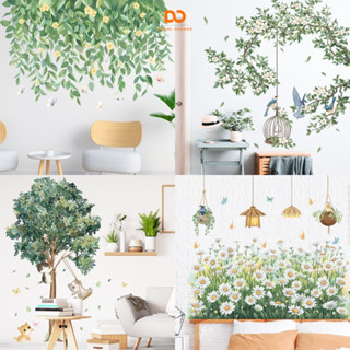 Decal dán tường  kính Orange decor phòng ngủ, quán cafe, làm việc hình cây xanh Hàn Quốc chống thấm nước